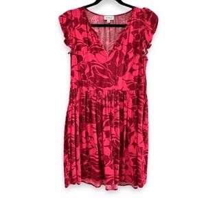 EVEREVE Floral Mini Dress Flutter Sleeve V-Neck Cotton Blend